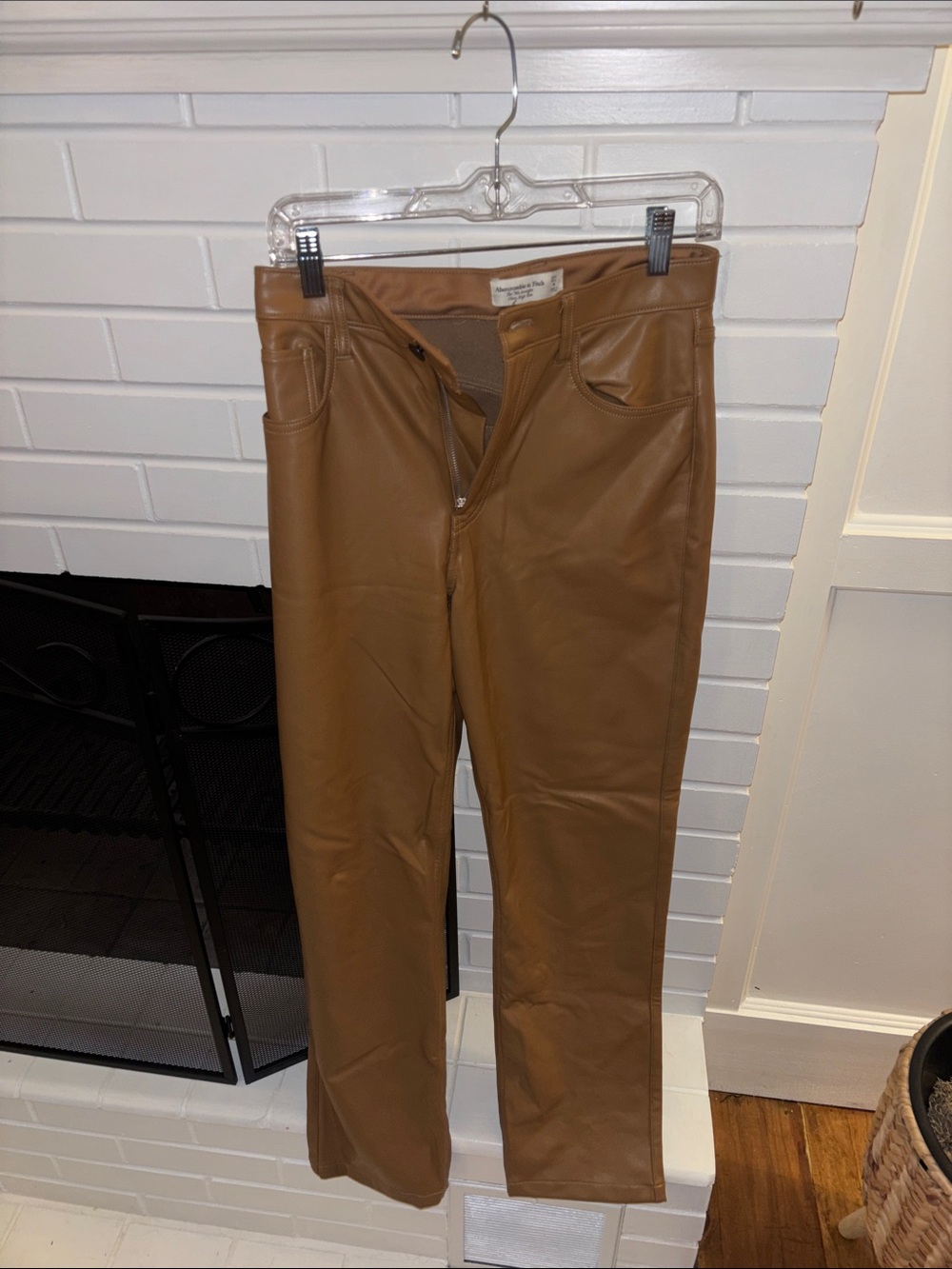 Abercrombie Women’s Faux Leather Pants in Brown - Classic Straight Fit
